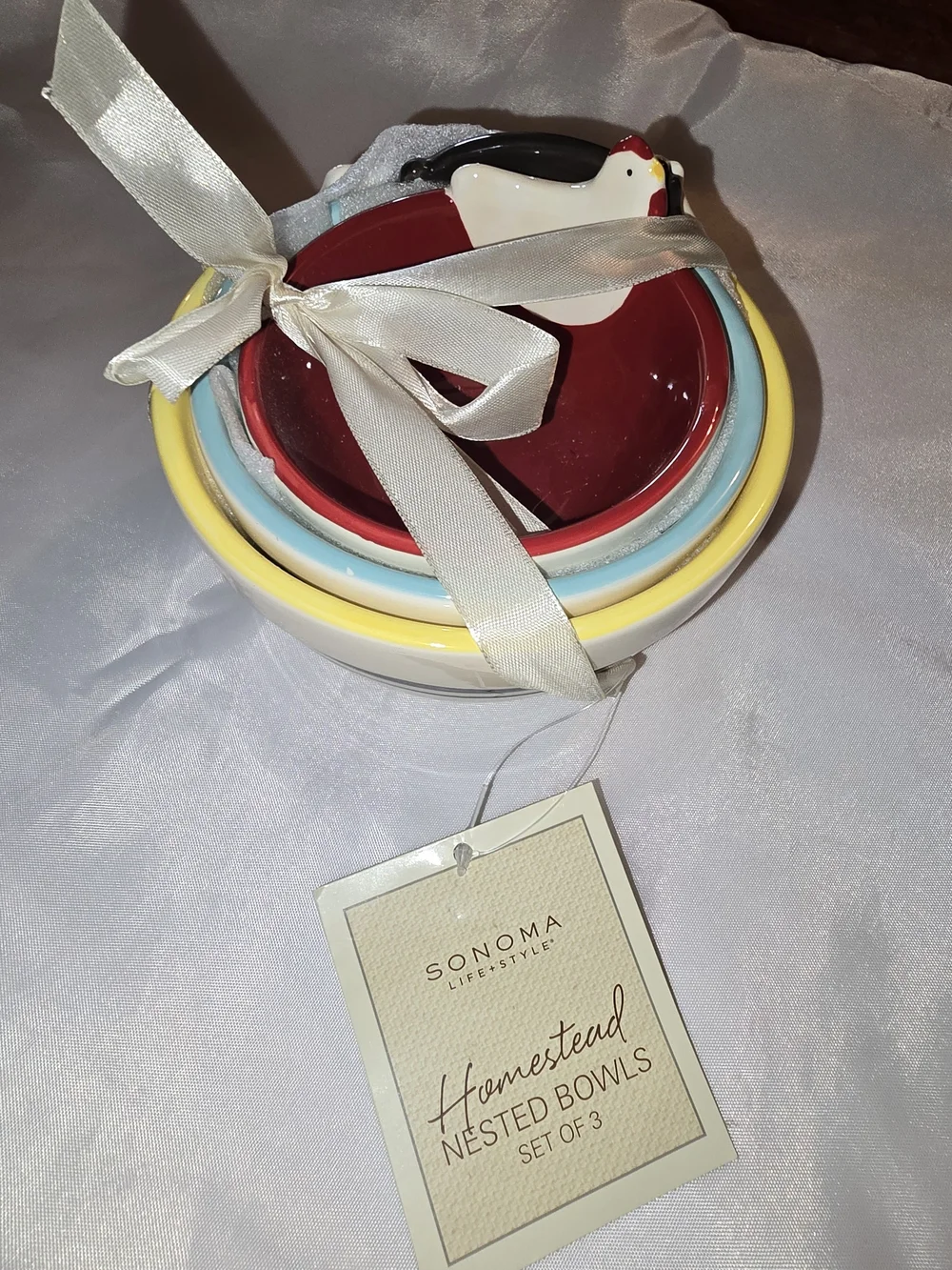 Sonoma Nested Ceramic Bowls in Red, Light Blue, Yellow